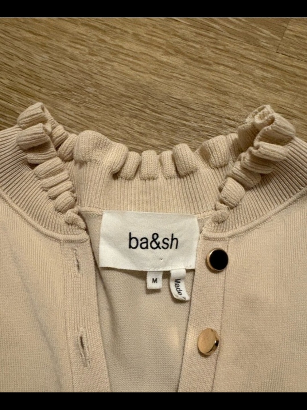 ba&sh Cream Ruffle Cuff Henley Top - Picture 6 of 9
